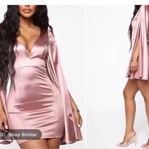 Fashion Nova Satin Rose Gold Mini Dress M